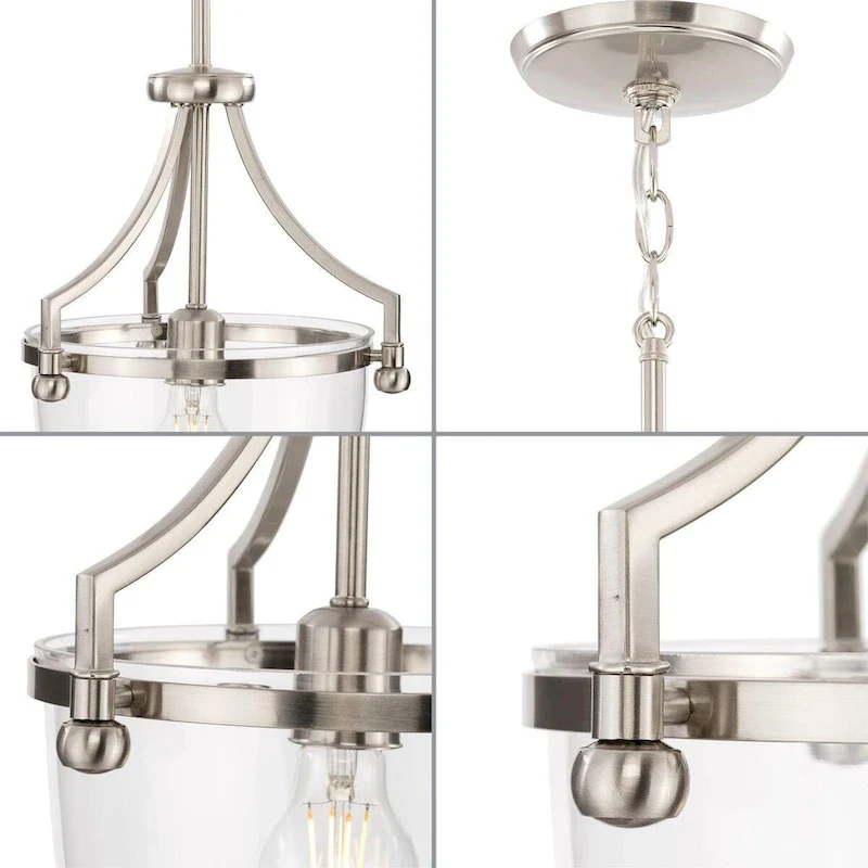Parkhurst Collection One-Light New Traditional Brushed Nickel Clear Glass Mini-Pendant Light - 11.5 in x 11.5 in x 16.75 in
