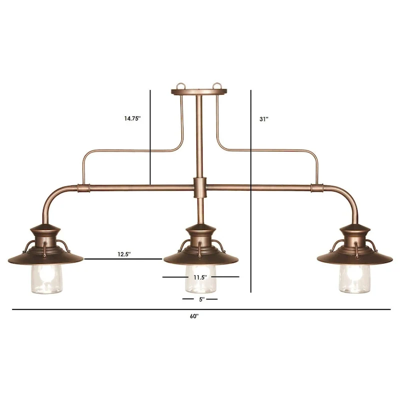 60 Inch 3 Light Edison Billiard Light By RAM Game Room - N/A
