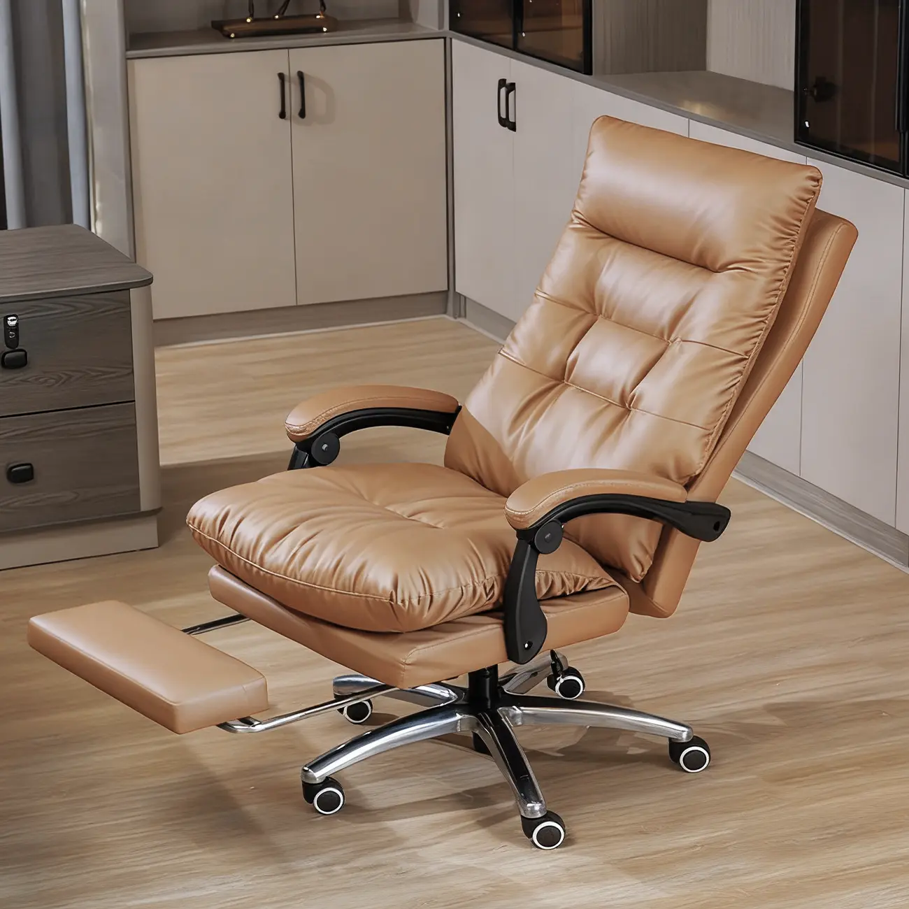 Ergonomic Leather Reclining Executive Office Chair with Footrest
