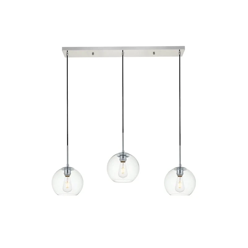 Clear Spherical Glass/ Metal 3-Light 36-inch Pendant