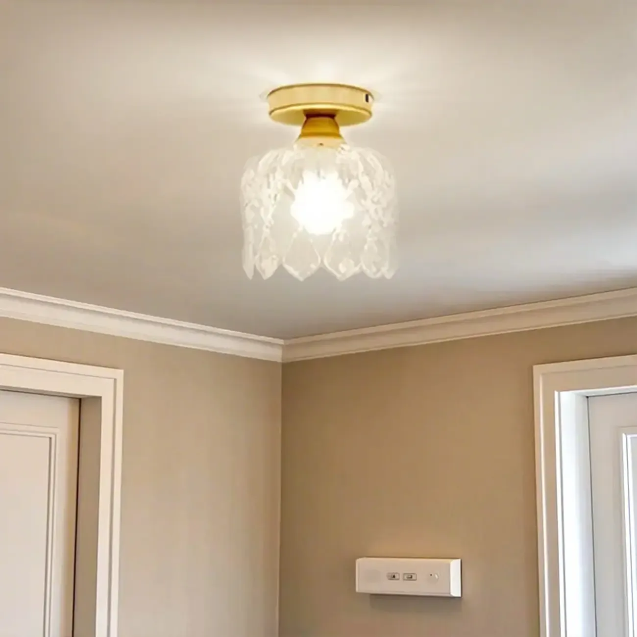 Modern Mini Semi Flush Mount Gold Crystal Ceiling Light