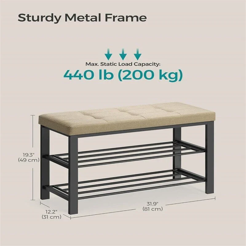 Entryway Bench with Cushion - 12.2D x 31.9W x 19.3H