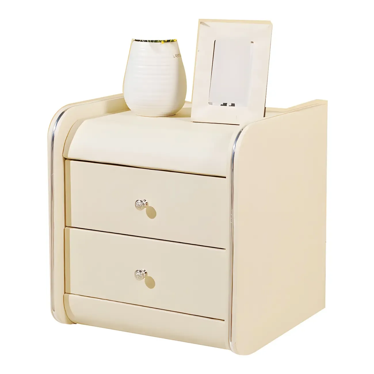 Stylish Narrow Faux Leather Bedside Table with 2 Drawers