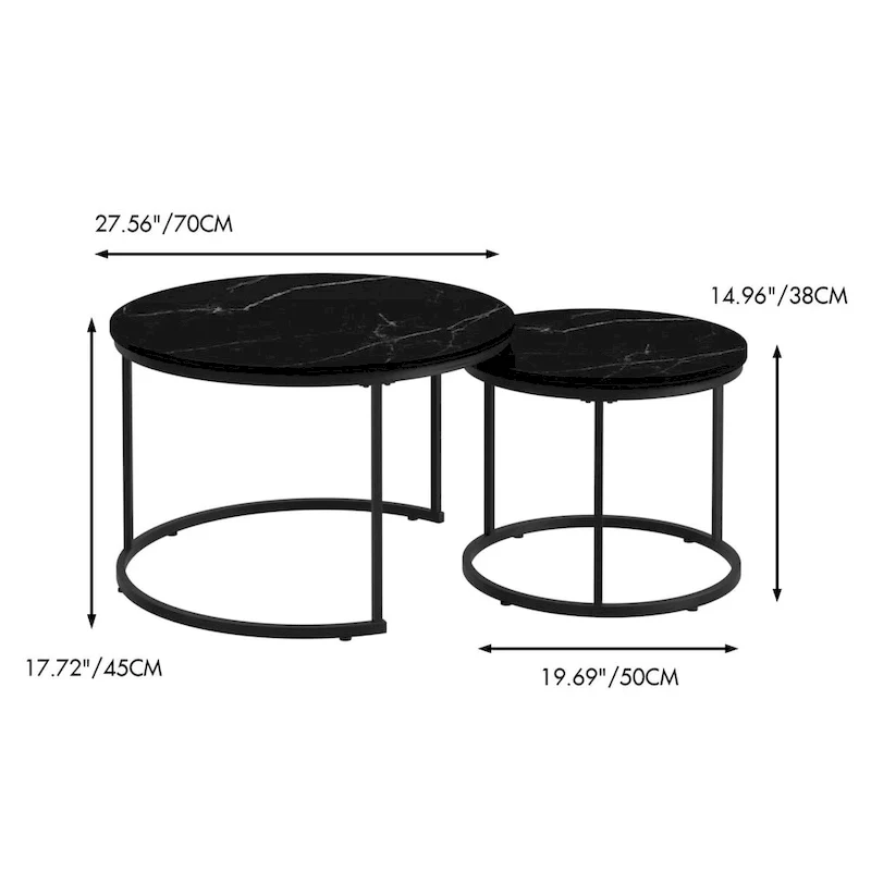 Nesting Coffee Table Set of 2, 27.6inch Round Coffee Table Wood Finish with Sturdy Metal Frame,End Table Side Tables