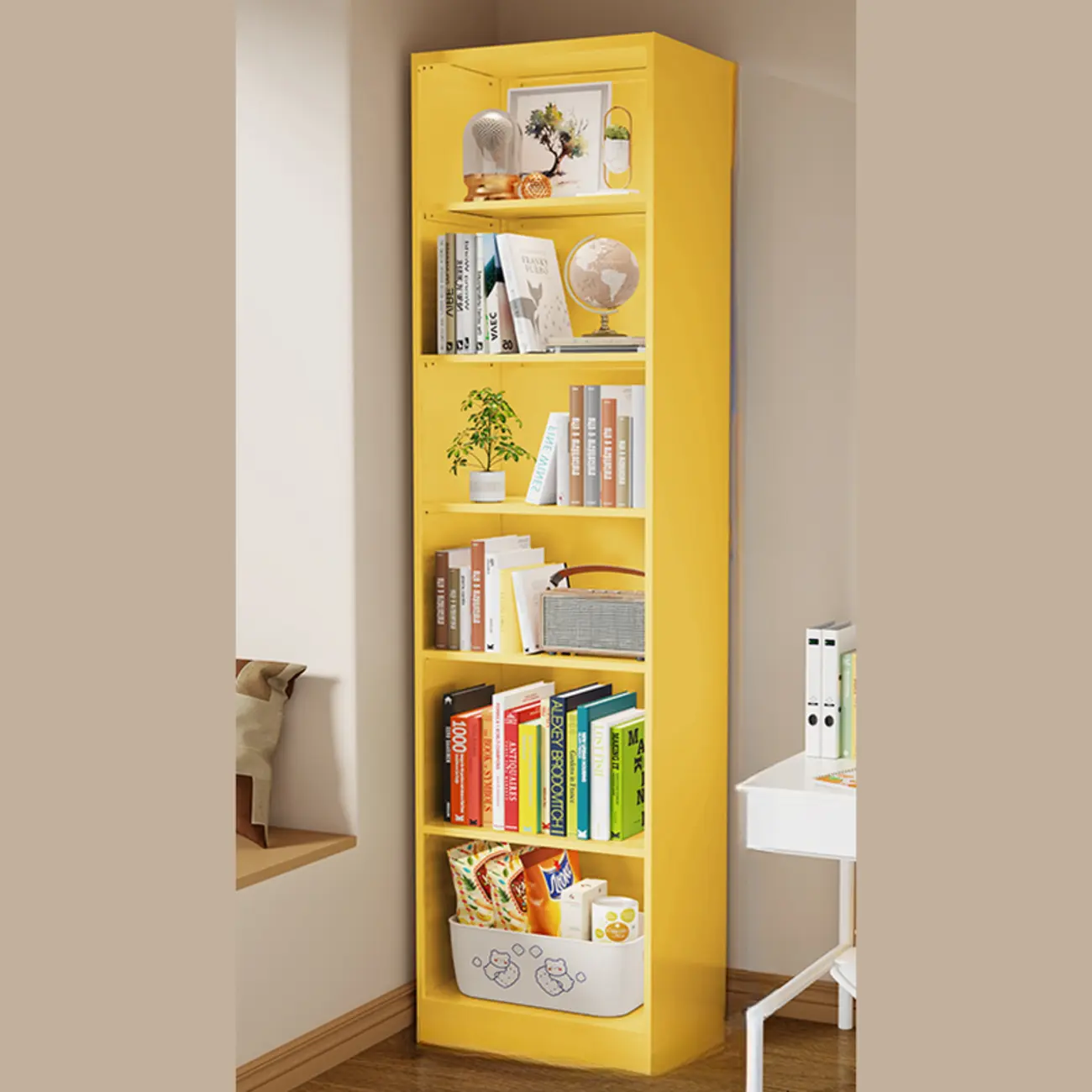 Narrow White Wooden Closed Back Tall Bookshelves