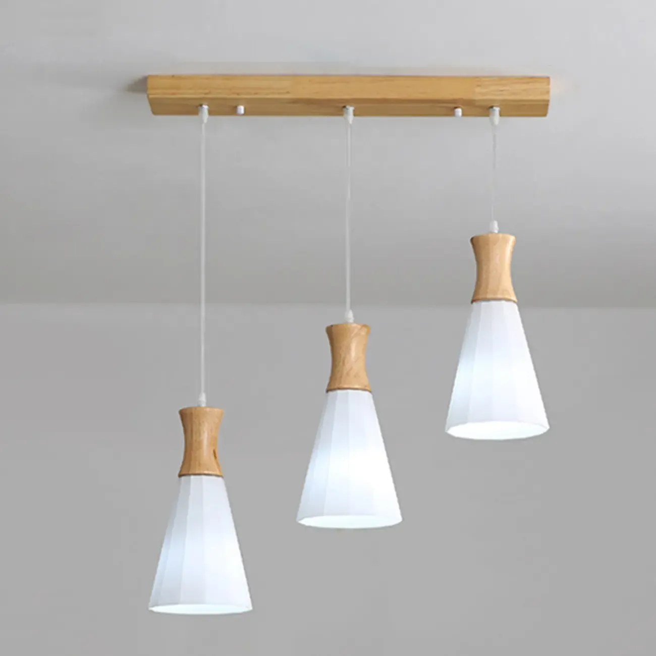 Cone Shade Wooden Kitchen Island Pendant Light Adjustable