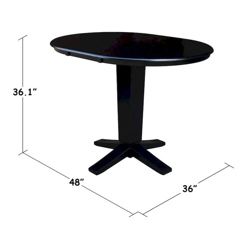 36 in Round Top Pedestal Counter Height Dining Table with 12 in Leaf