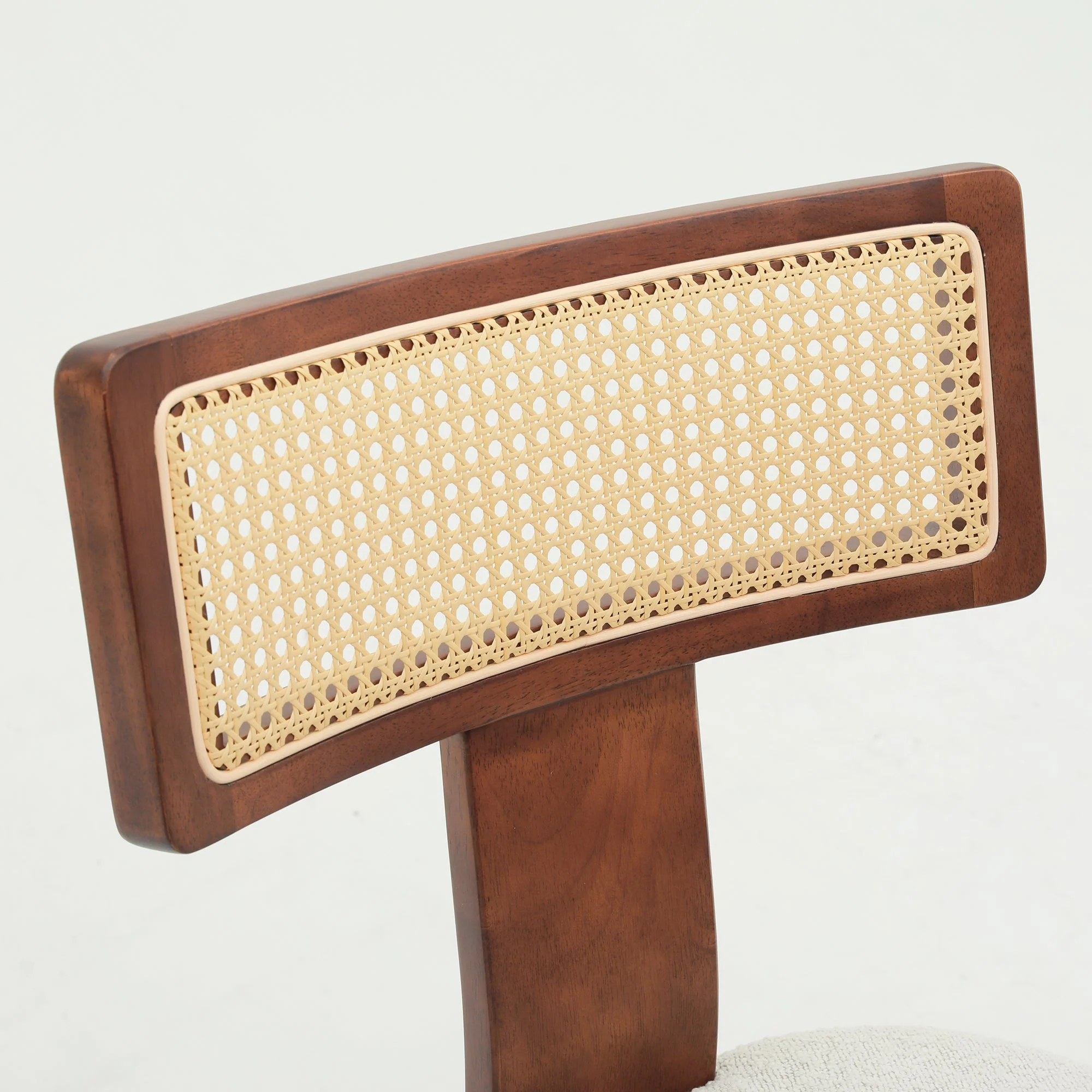 Wood and Rattan Mid Century Modern Dining Chairs Set of 2