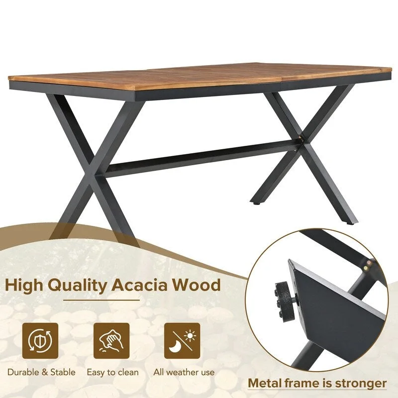 7 Pieces All-Weather Patio Dining Set with Acacia Wood Tabletop and 6 Chairs