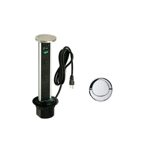 Pop-Up Power and Charging Station with 3-Socket and 2-USB Outlet in Aluminum