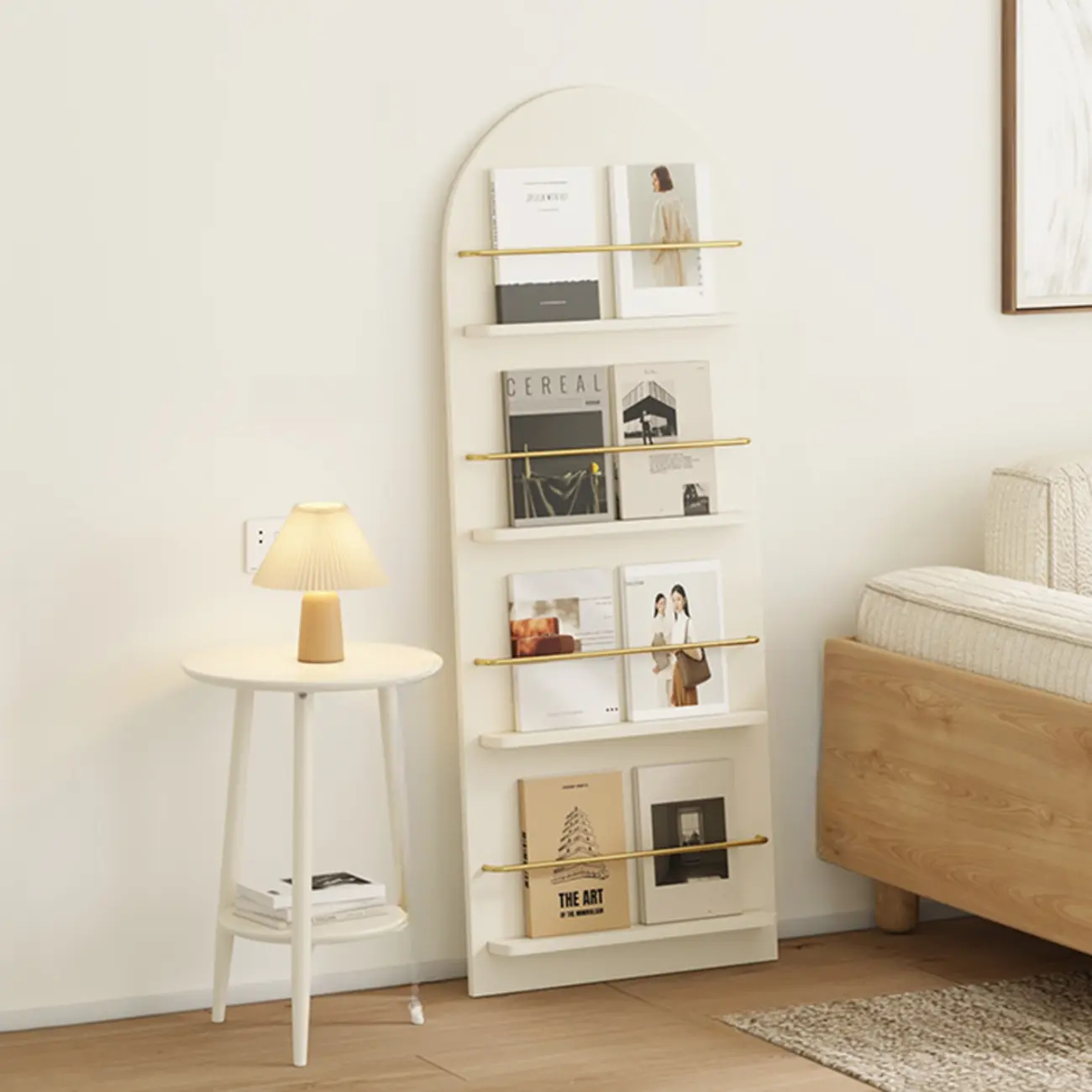 Unique Arched Closed Back Wood Wall Unit Bookcase