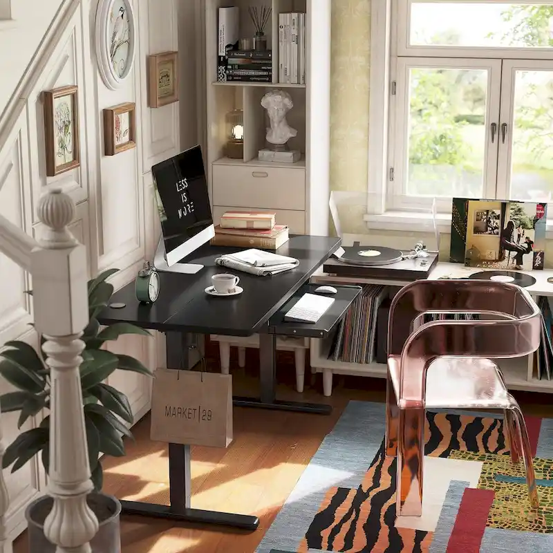 FEZIBO Standing Desk with Keyboard Tray, Electric Height Adjustable Desk, Sit Stand Up Desk, Computer Office Desk