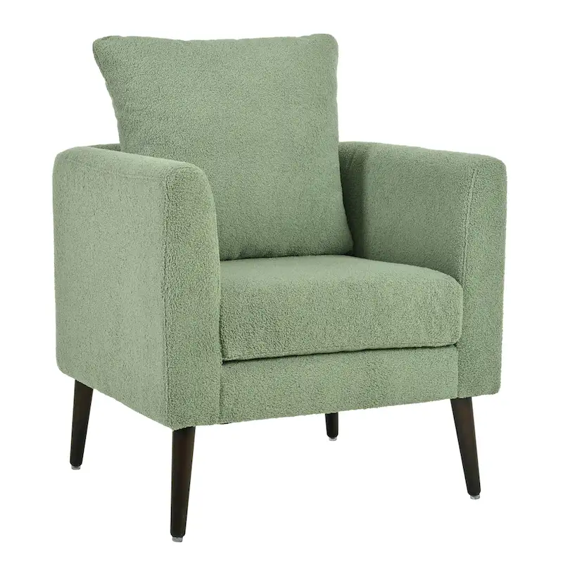 Modern 26.77 Upholstered Arm Chair with Solid Wood Legs and Waist Pillow