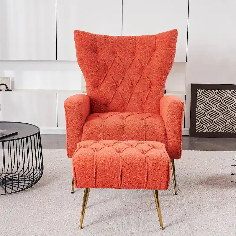 Upholstered Wingback Chair with Ottoman