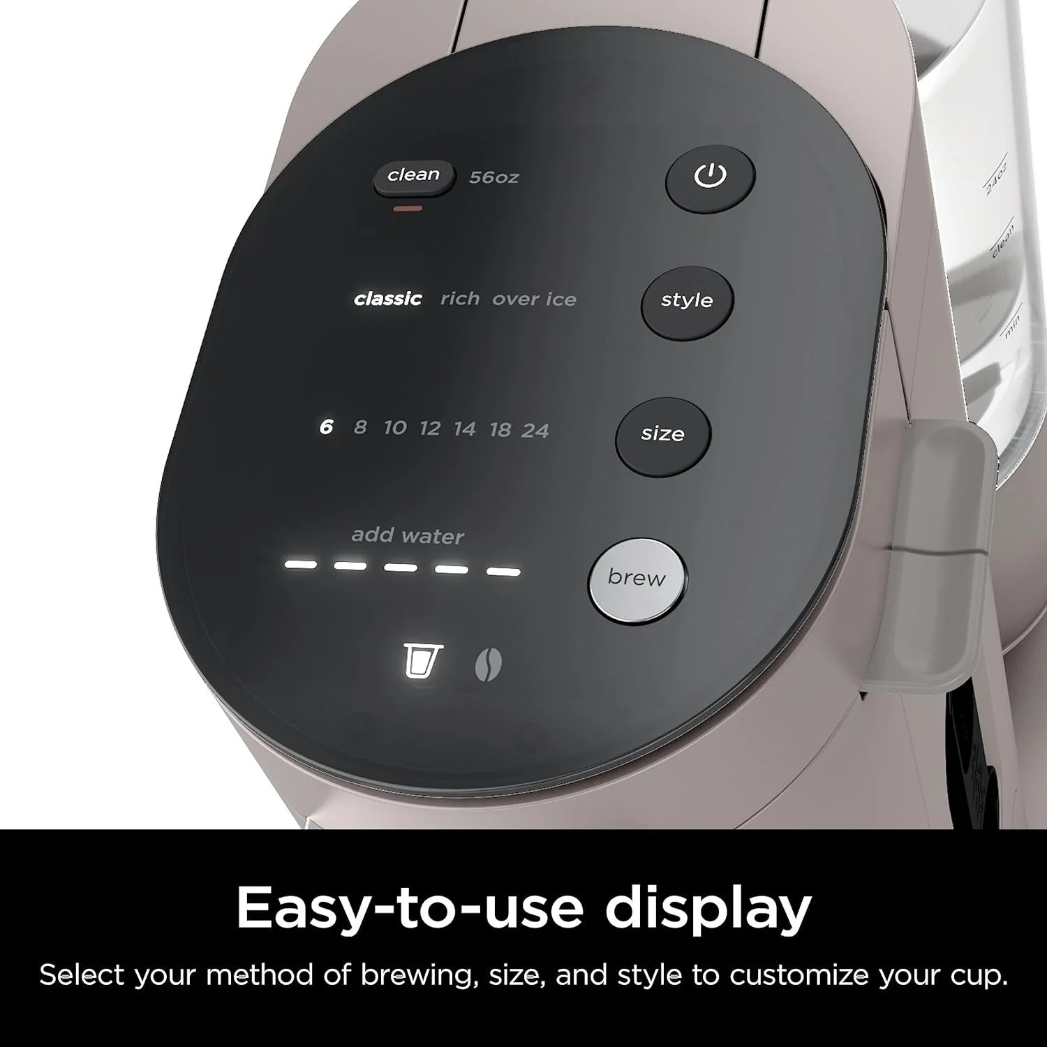 Stone Single-Serve Coffee Maker, K-Cup Compatible, 56oz Reservoir, Grounds Brewing, Iced Coffee