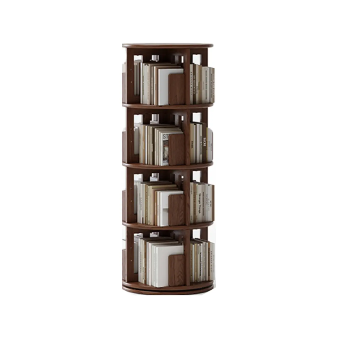 Narrow Cherry Wood Vertical 6 Shelf Rotating Bookshelf