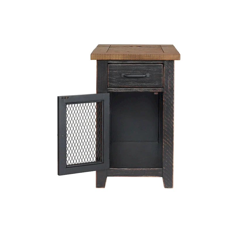 Rustic Solid Wood Chairside End Table with Hidden Charging Station