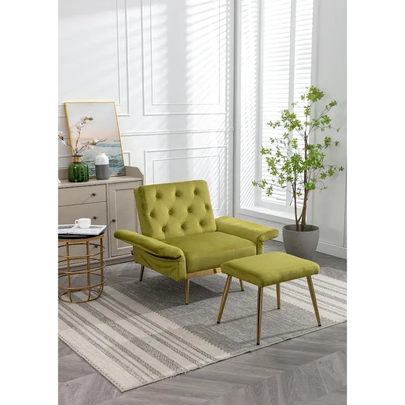 Olive Green 32.28 Tufted Accent Chair with Ottoman