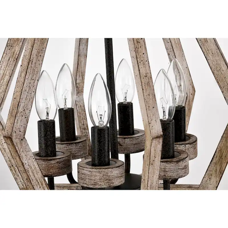 Cydney 16 Inch Geometric Shape Wood Grain Finish Pendant 6 Light