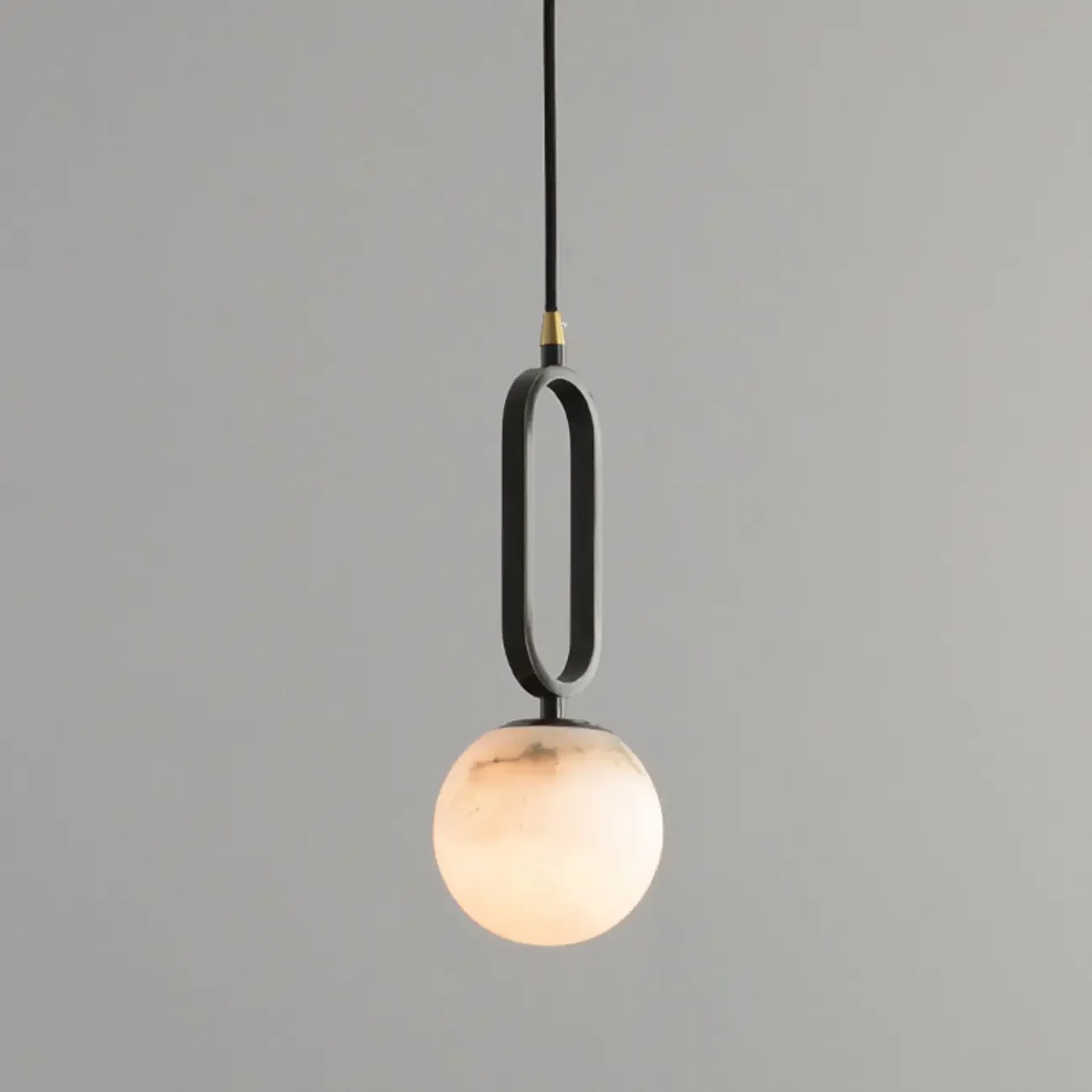 Modern Black Metal Stone Globe Bi-pin Pendant Light