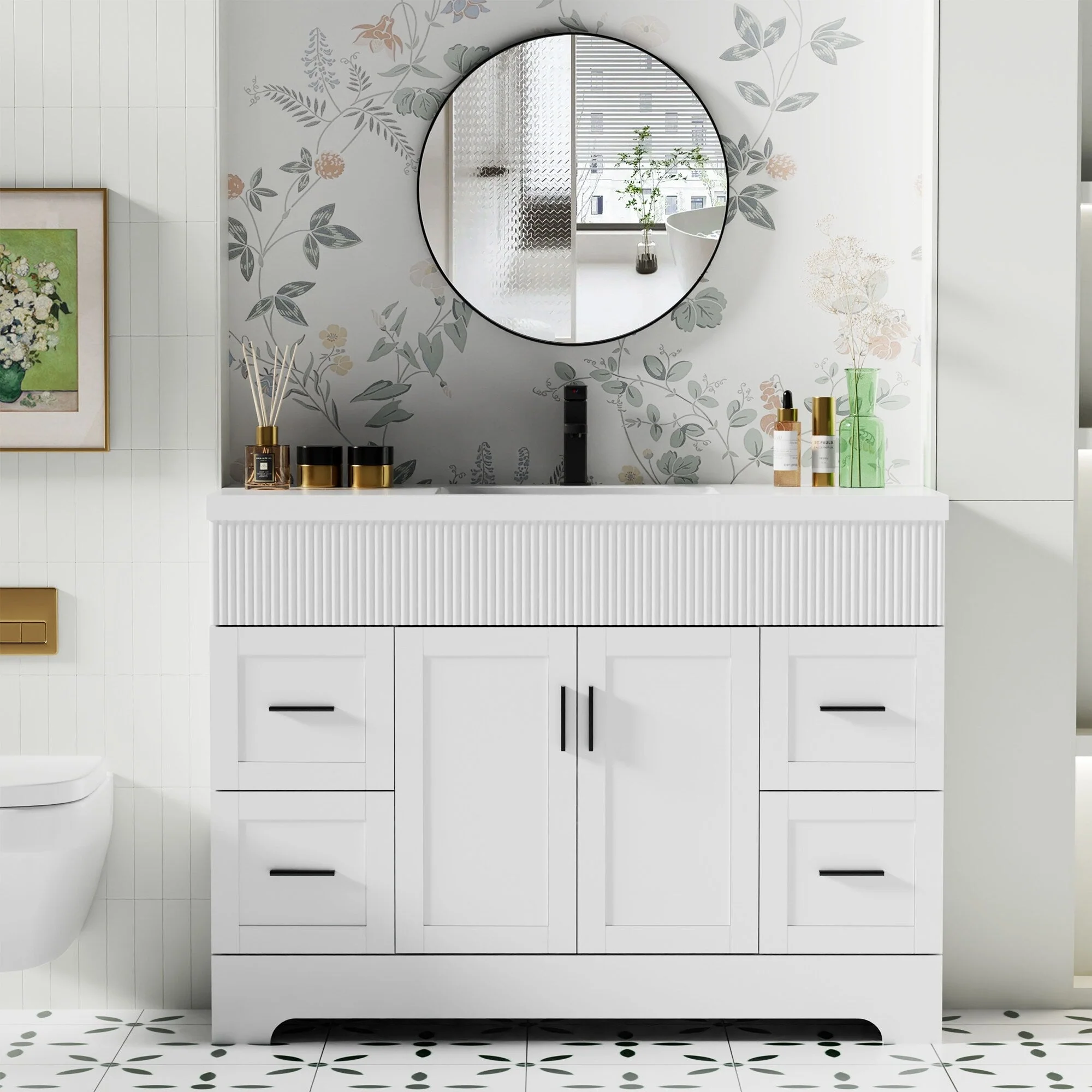 Wavy Line 30/36/48 Bathroom Vanity Set with Sink & Faucet