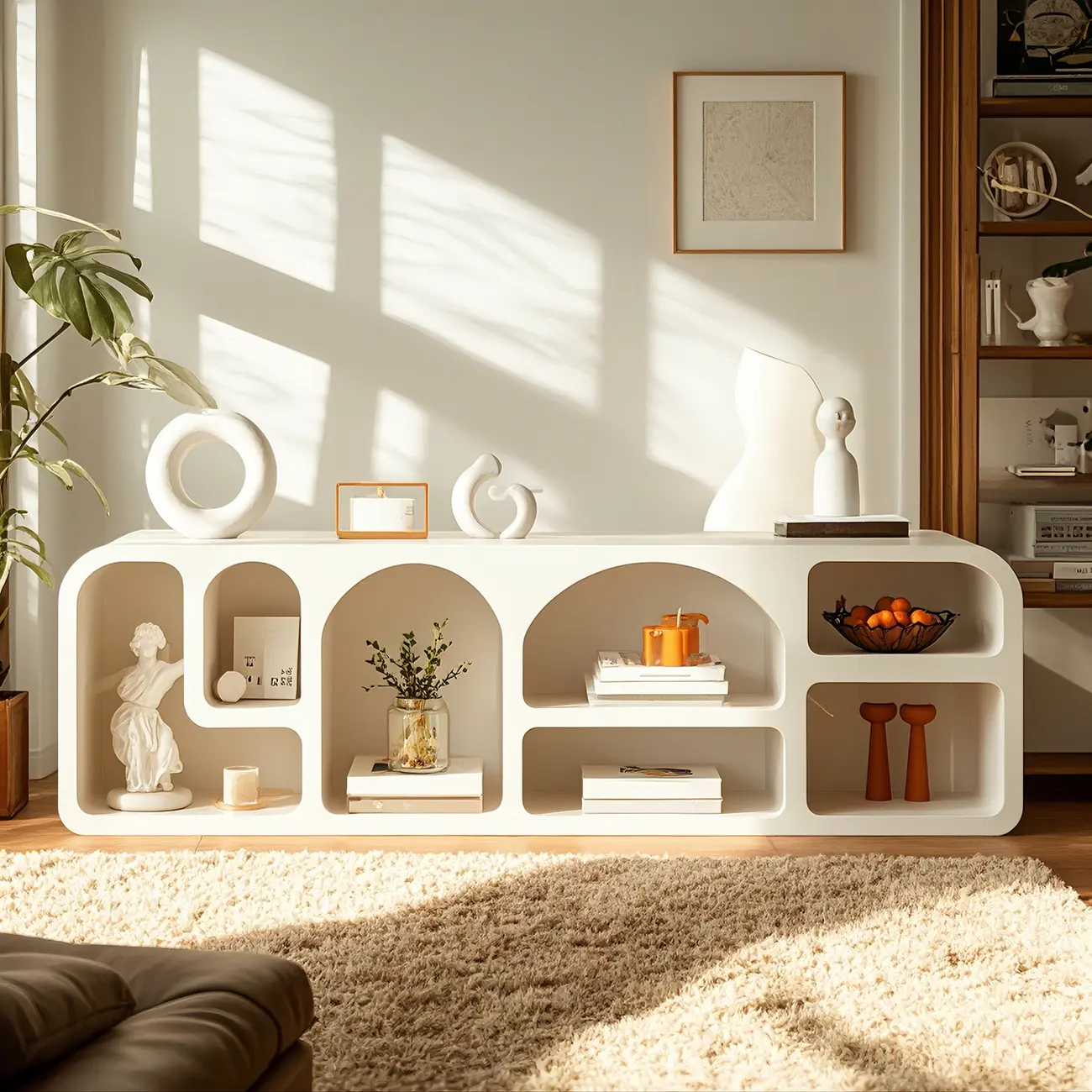 79 Minimalist White Rectangle Wood Open Storage TV Stand