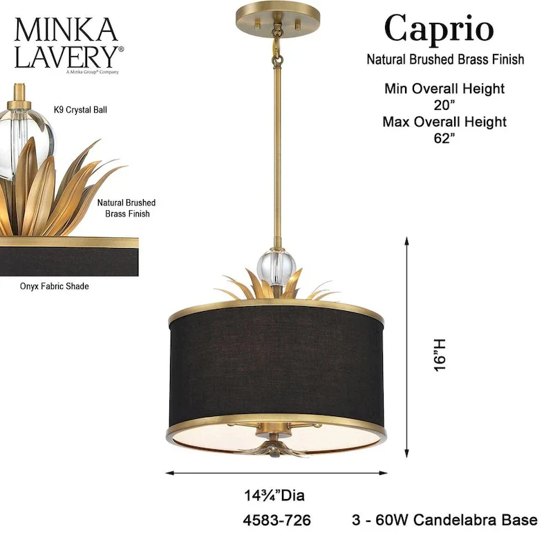 Lavery Caprio Natural Brushed Brass 3 Light Pendant