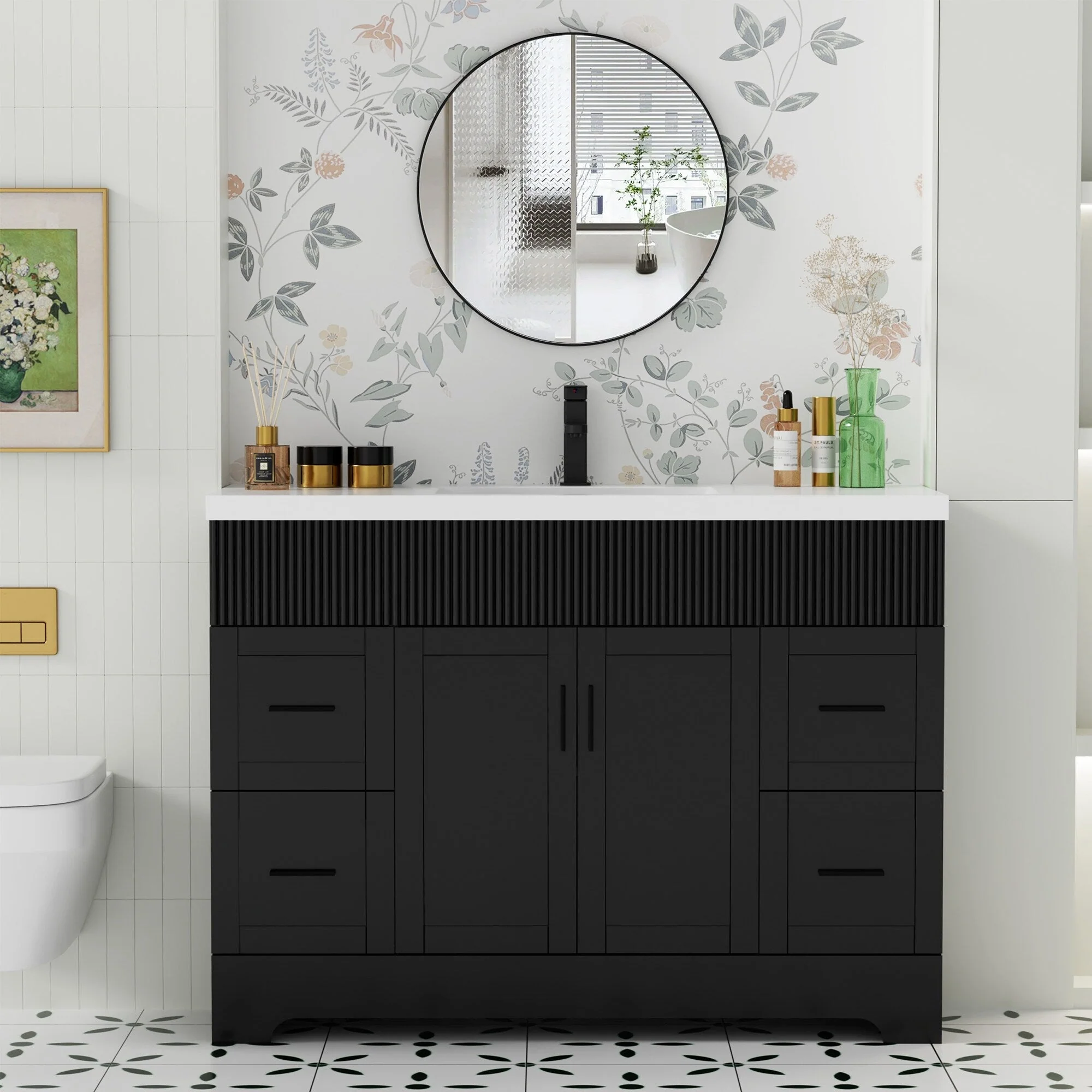 Wavy Line 30/36/48 Bathroom Vanity Set with Sink & Faucet