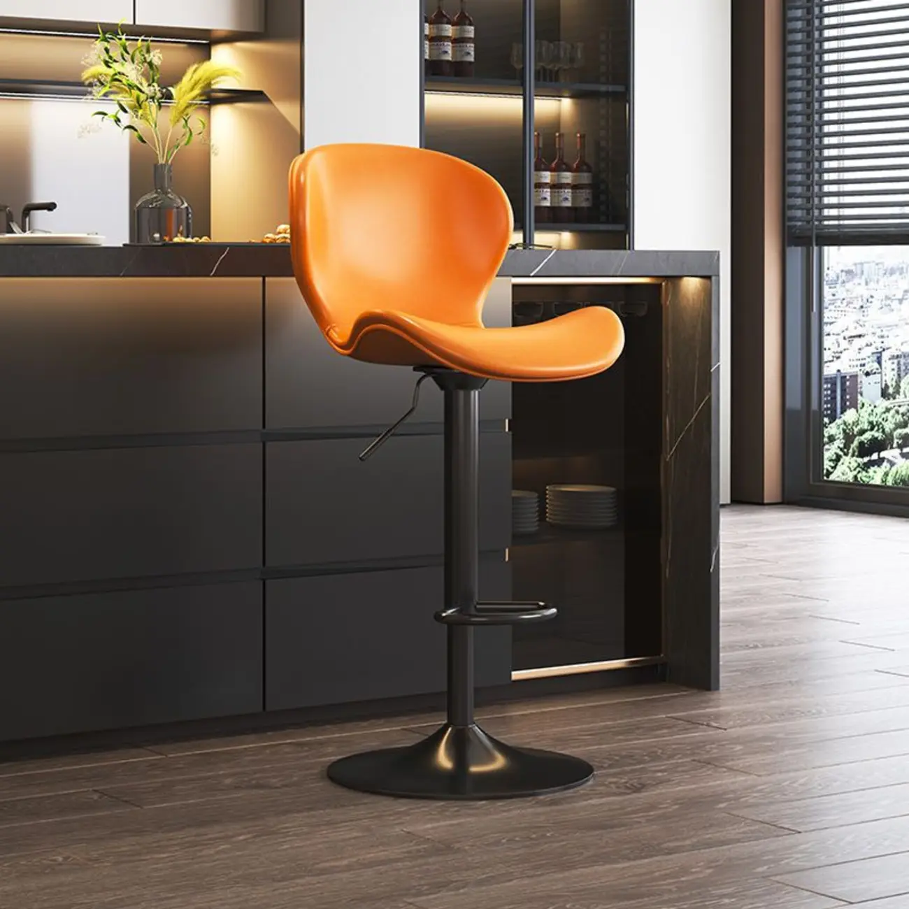 Modern Saddle Pedestal Swivel Adjustable Bar Stools