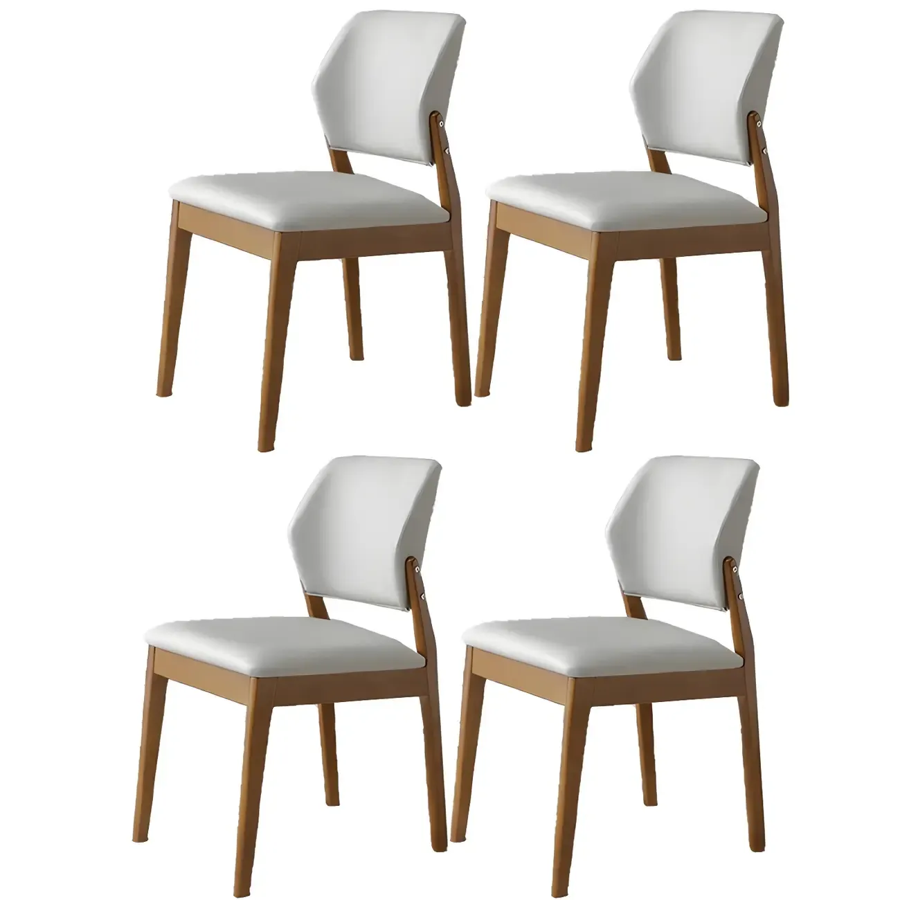 Modern Wood Faux Leather Beige Low Back Dining Chair