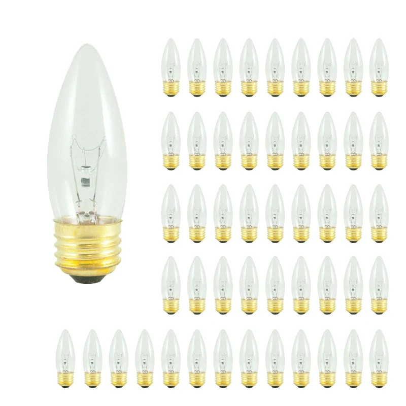 Bulbrite Pack of (50) 40 Watt Dimmable Clear B10 Incandescent Light Bulbs with Medium (E26) Base, 2700K Warm White Light