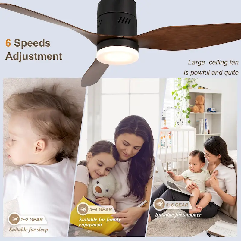 Bella Depot 46  Flush Mount Ceiling Fan with LED Light and Remote 6-Speed Reversible Fan