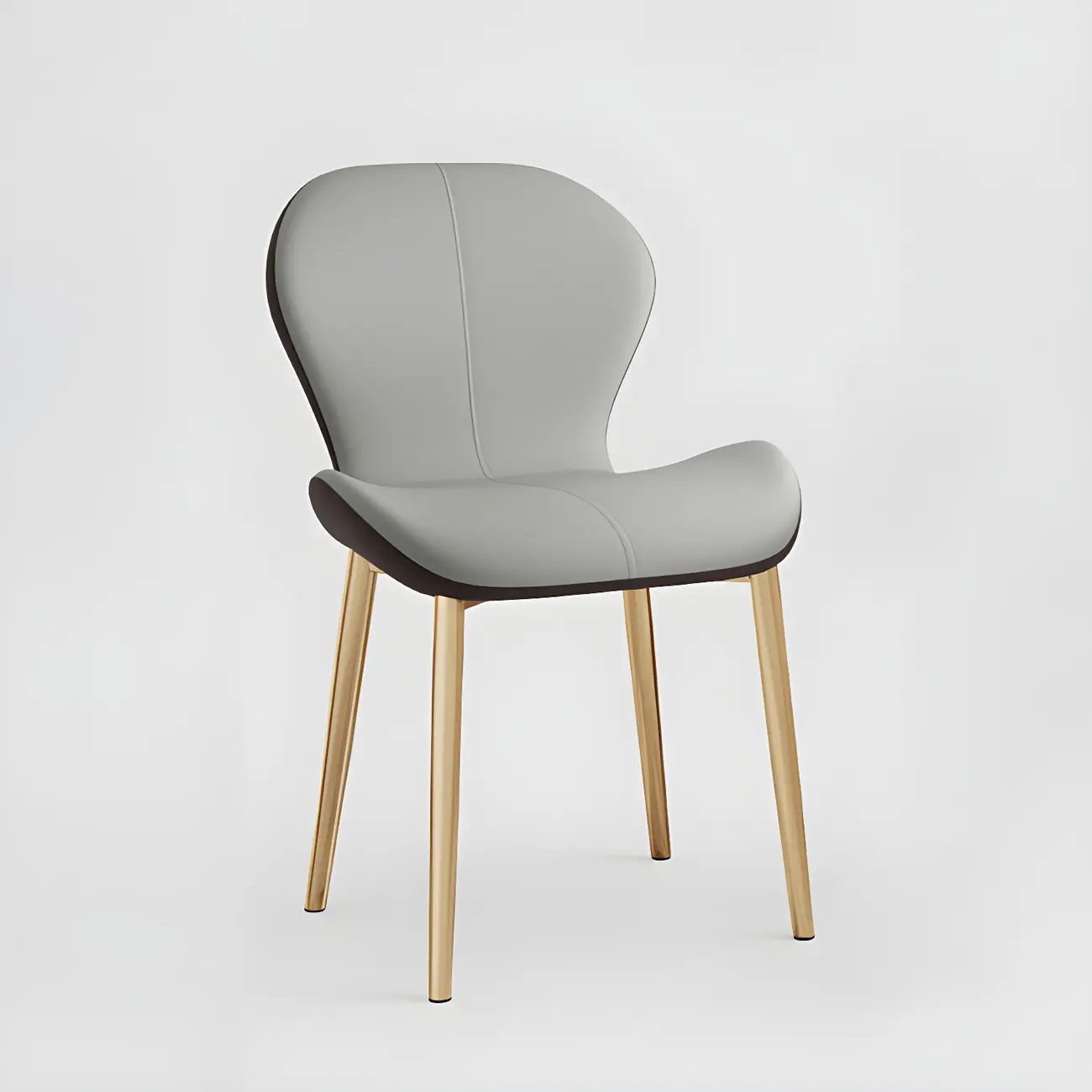 Art Deco Curved Back Leather Dining Chair Solid Back