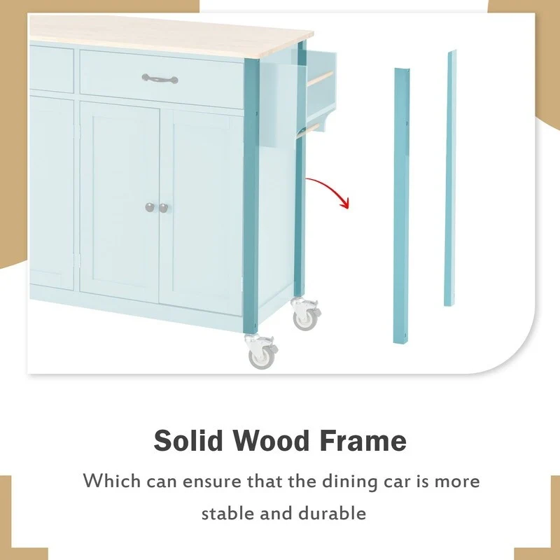 Solid Wood Top Kitchen Island Cart with Locking Wheels,2 Drawers,Towel Rack