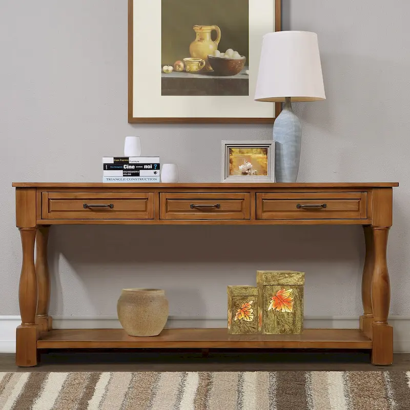 Wood Console Table with 3 Drawers and 1 Bottom Shelf