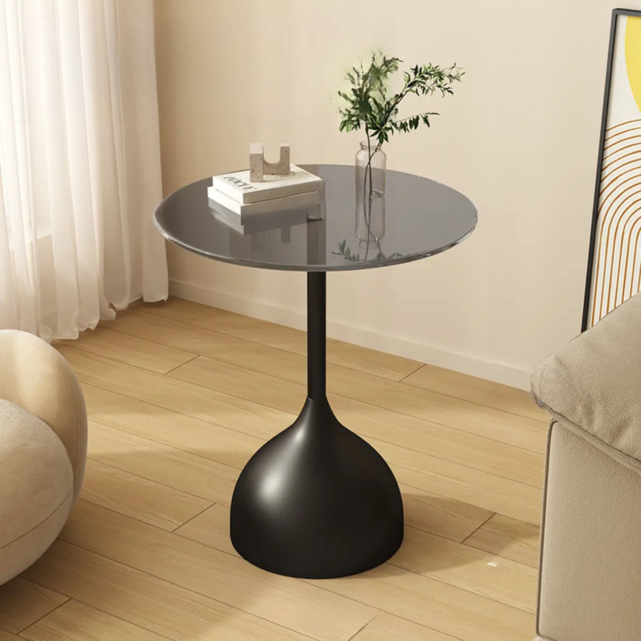 Classic Glass Pedestal Base Circular Chairside Table - Table Only