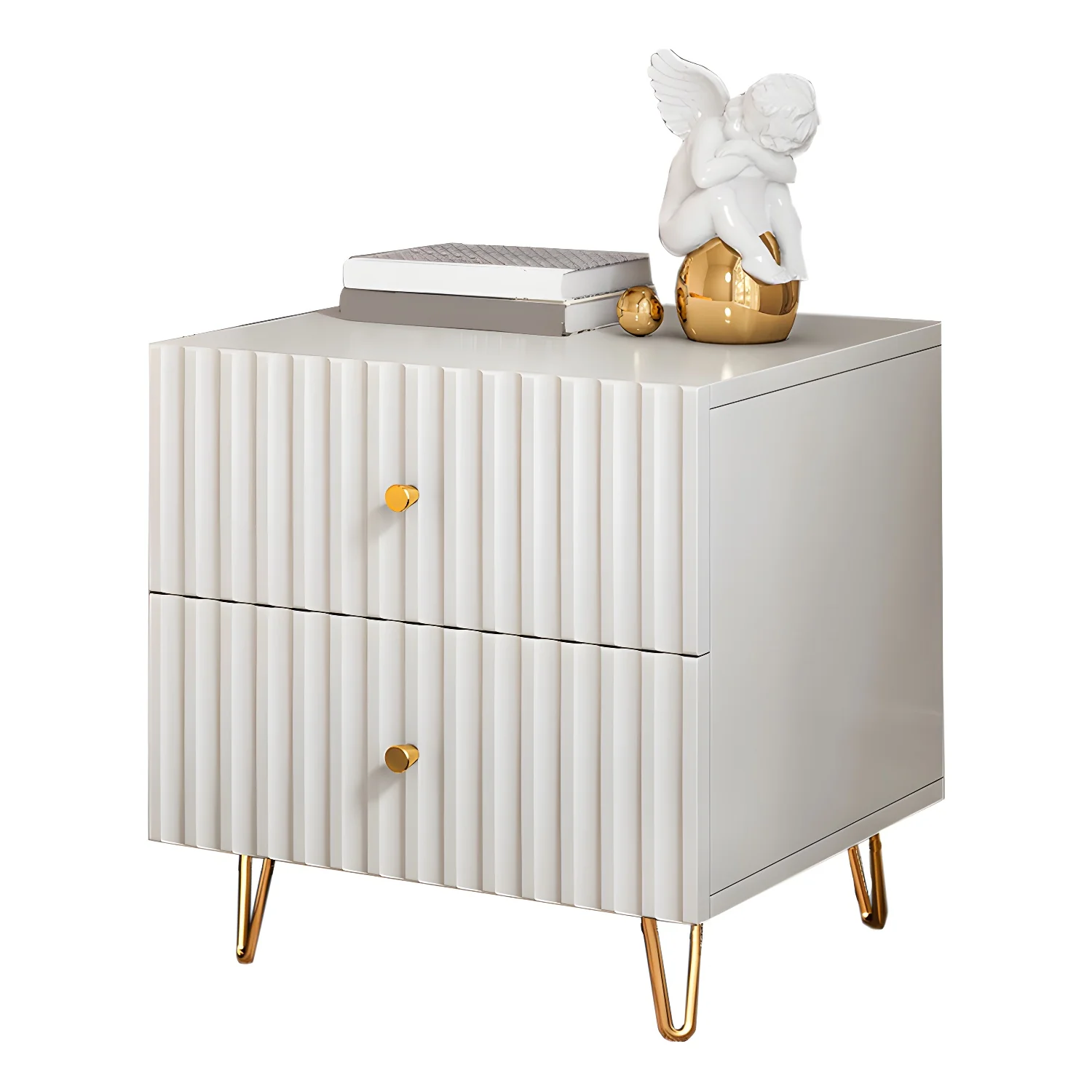 Modern Wooden Stripe Gold Accents Stylish Nightstand