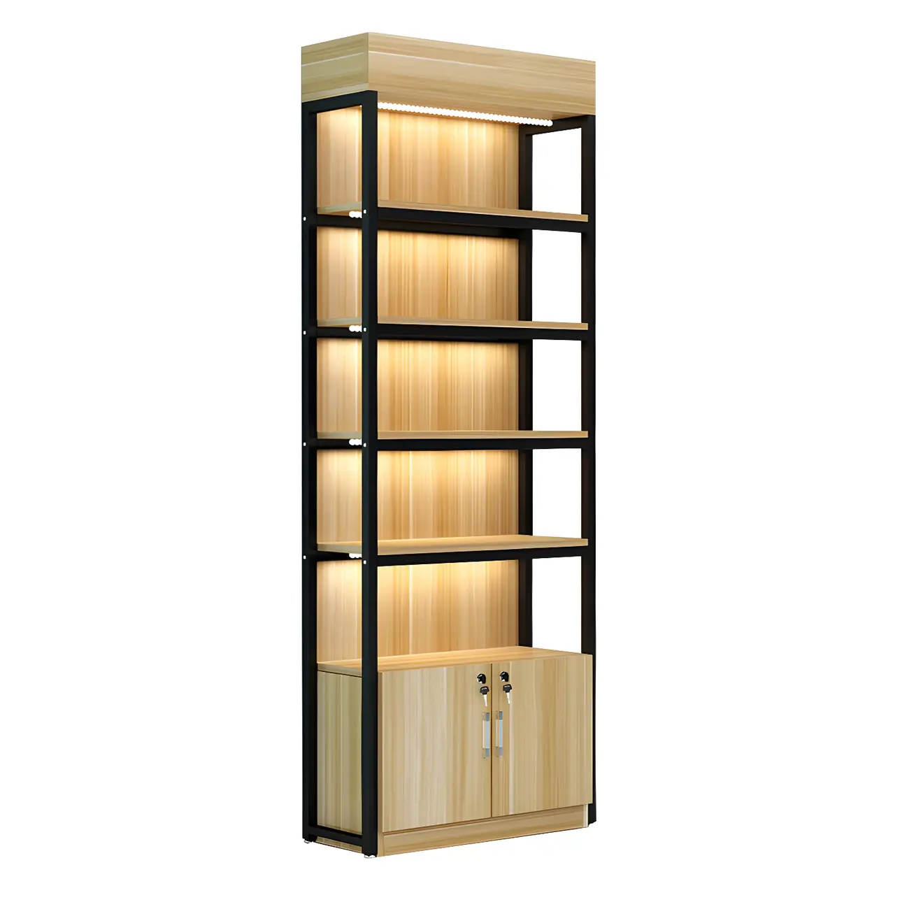 Modern Wood Open Multi-Shelf Large Display Cabinet