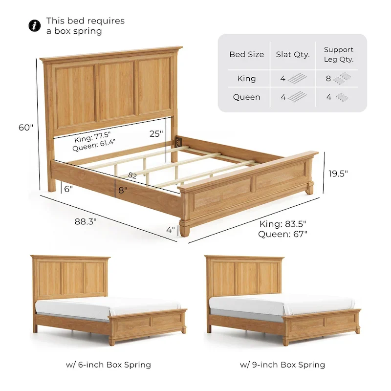 Furniture of America Wellington Farmhouse Natural Oak Solid Wood Panel Bed