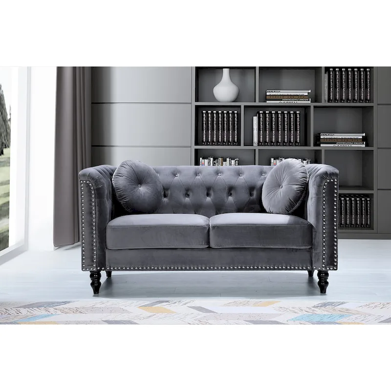 Calvin Classic Velvet Kittleson Nailhead Chesterfield Loveseat