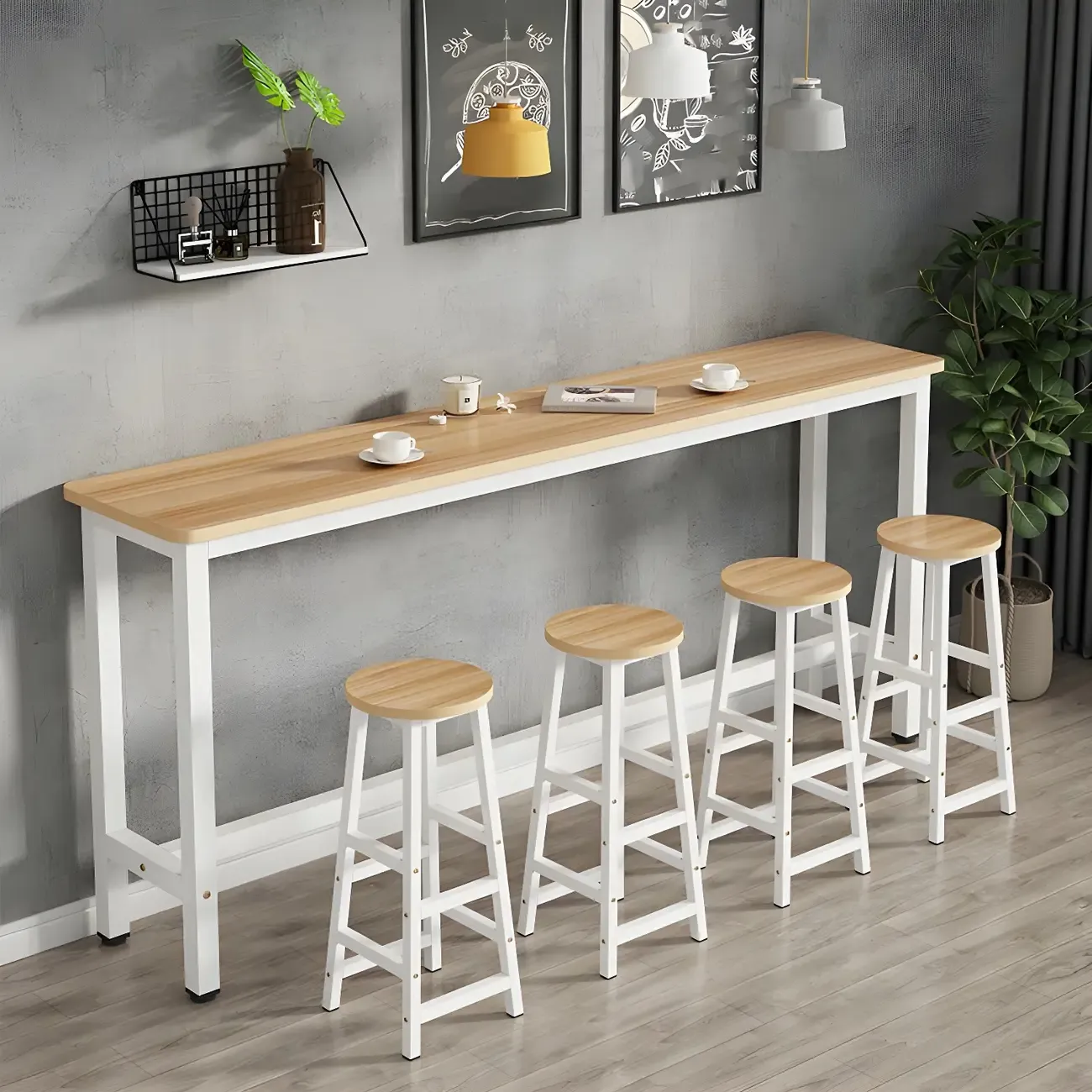 Modern White Wood Top Steel Base Bar Tables