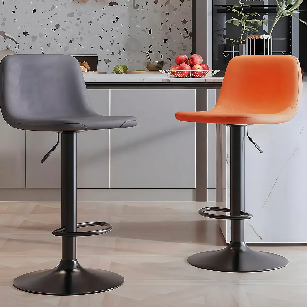 Adjustable Leather Bucket Swivel Bar Stools