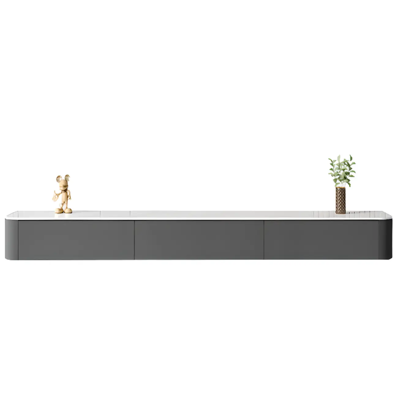 87 Grey Solid Wood Long Floating TV Stand with Drawers