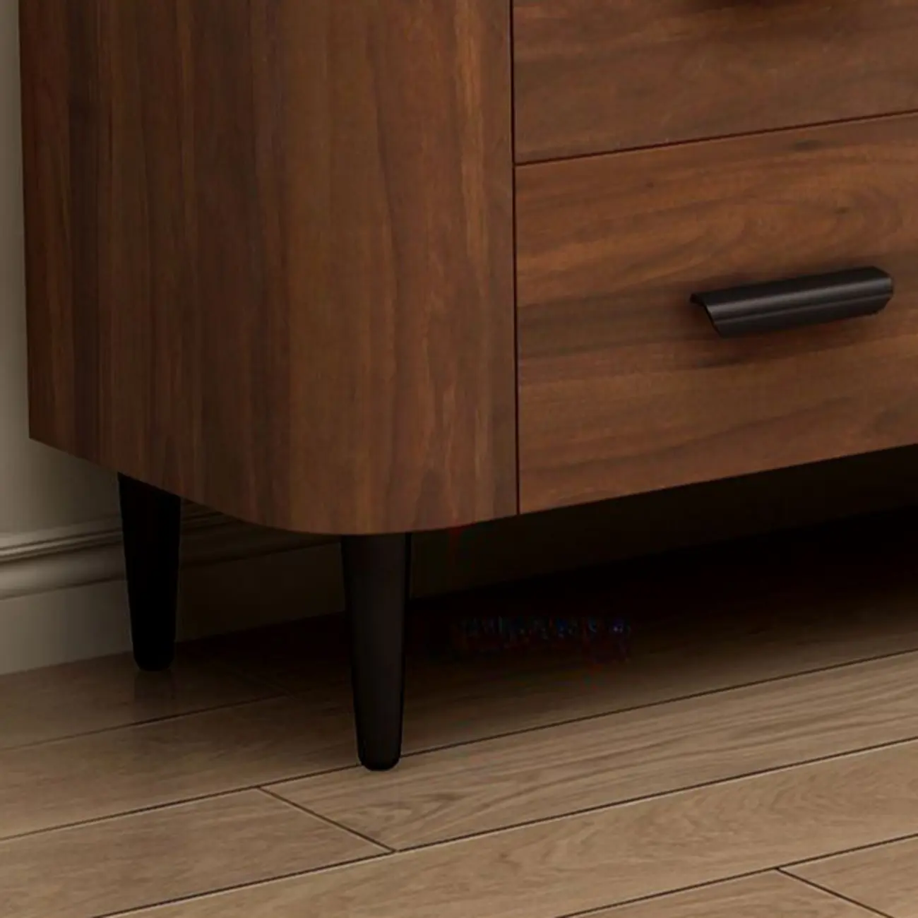 Brown Wood Media Shelf Cabinet TV Stand with Metal Legs