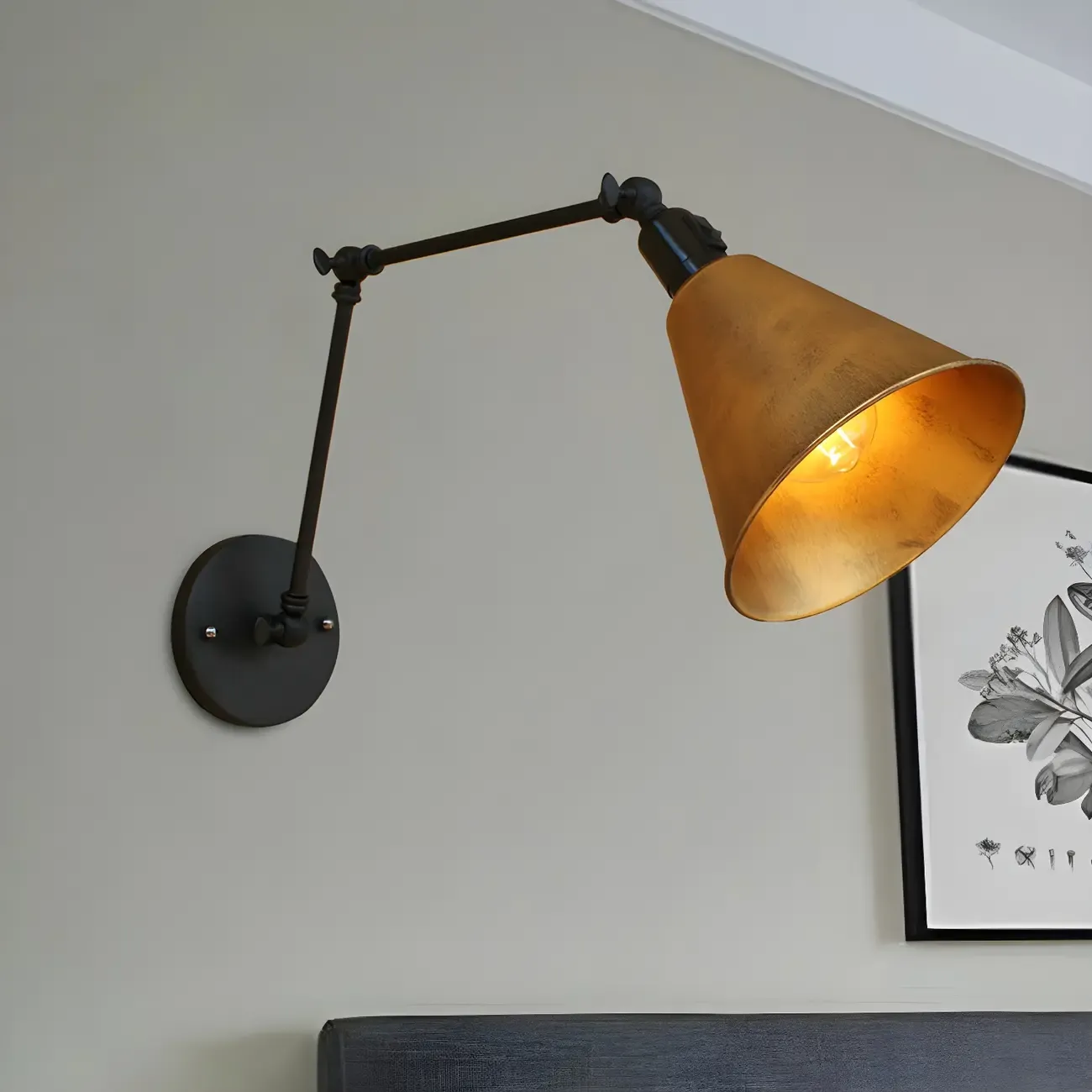 1-Light Cone Metal Swing Arm Wall Light
