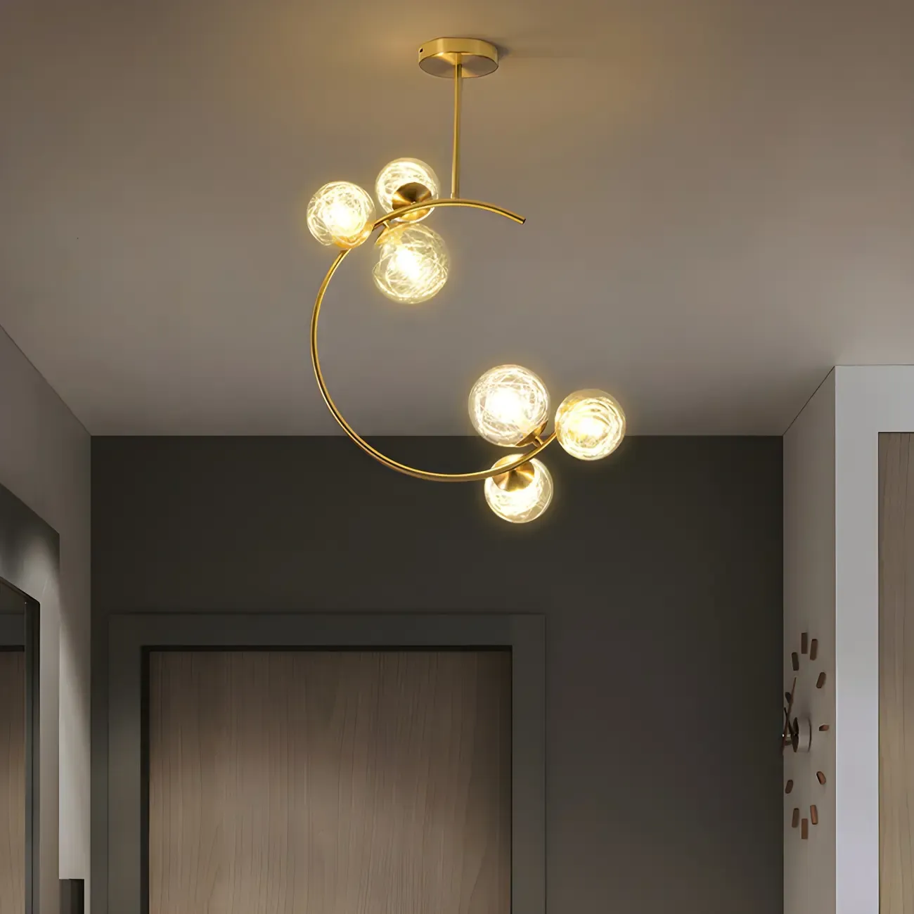 Modern Globe Glass Metal Gold Semi Flush Ceiling Light