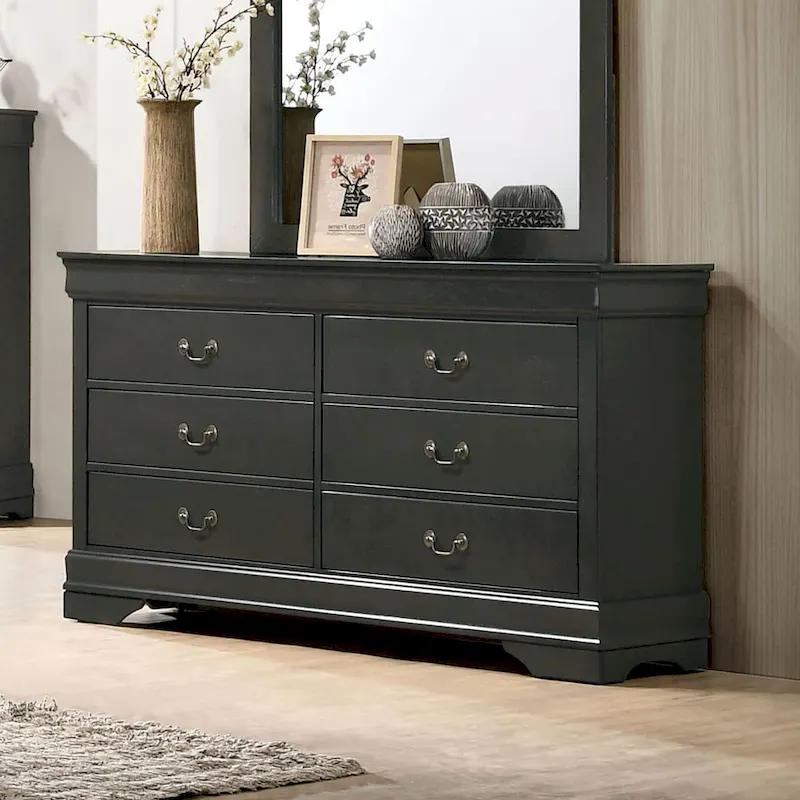 Lavina Transitional 58-inch Wide 6-Drawer Wood Dresser with Bracket Feet by Furniture of America