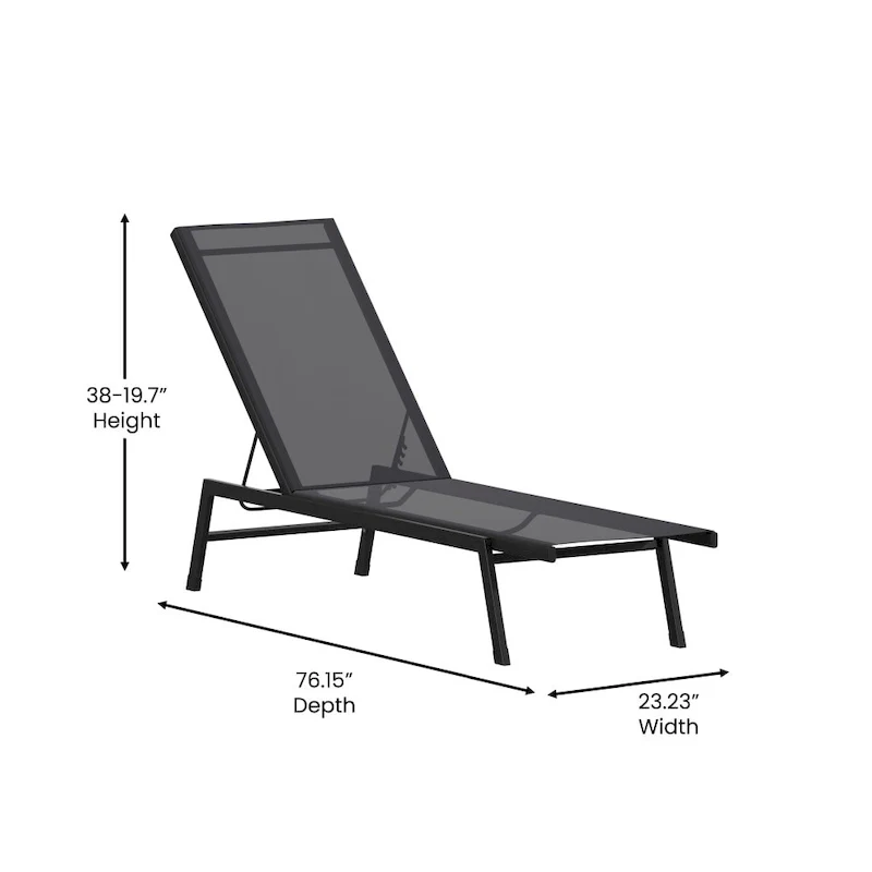 Set of 2 All-Weather Textilene Adjustable Chaise Lounge Chairs with Arms