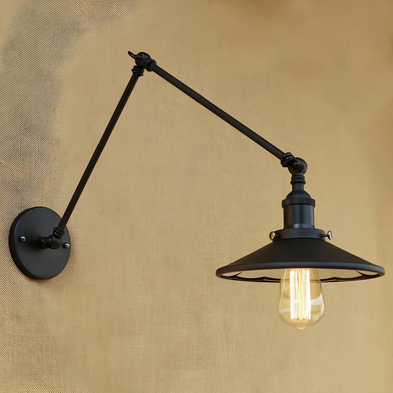 Industrial Metal Flare Round Shade Swing Arm Wall Light