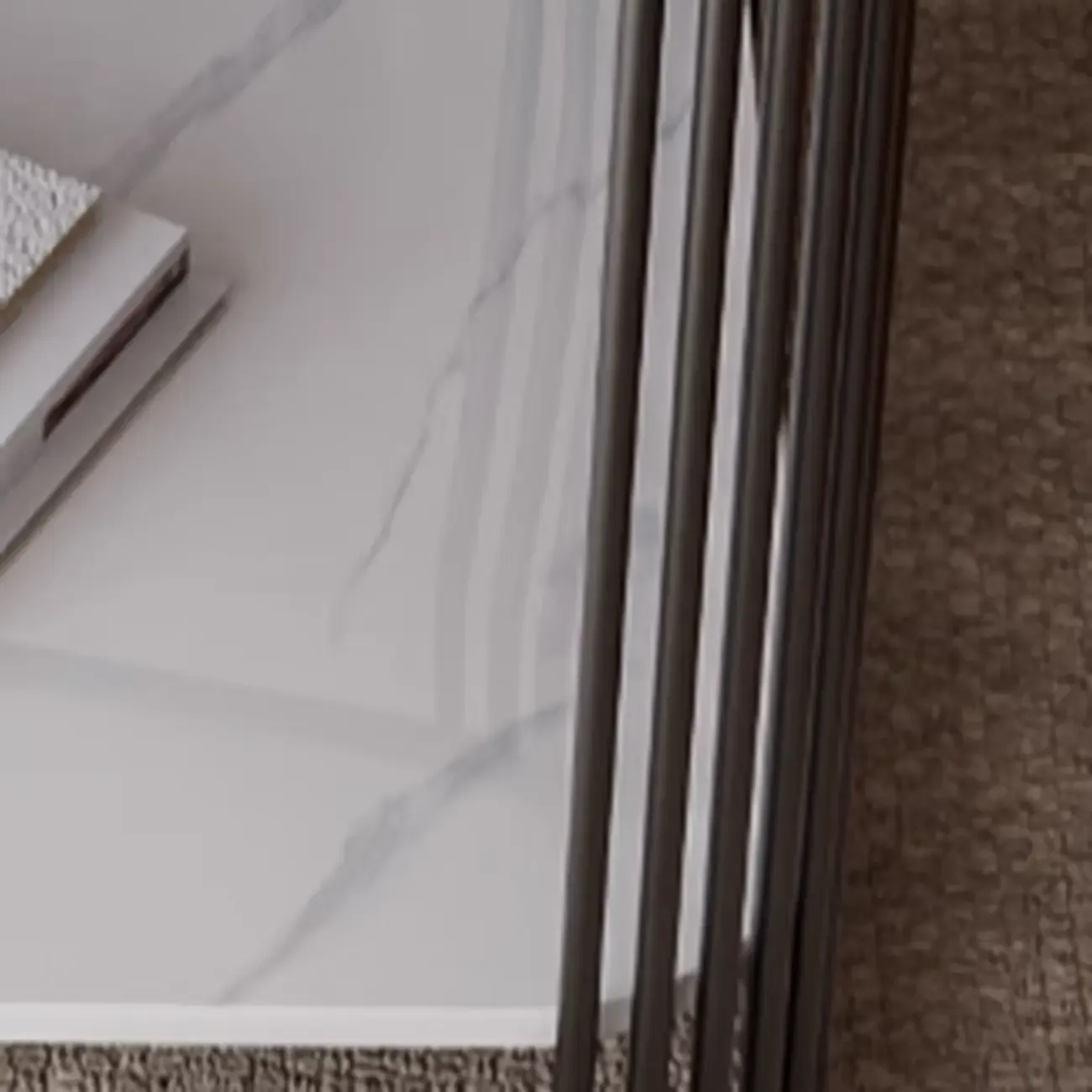 Sleek Square Stone Top Metal Frame Side Table in White/Black